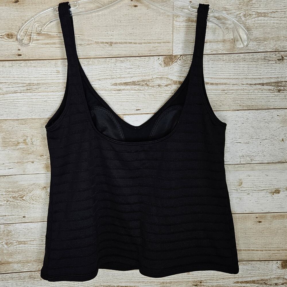 Ann Klein Swim Top Tankini Size 14 Black Stripe Beach Summer Neutral V-Neck Pool - Picture 3 of 9
